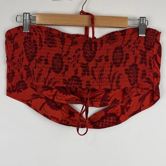 Anthropologie Two-Piece Set Beaded Bandeau Tie Front Top & Smocked Mini Skirt XL - Picture 10 of 11